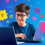 Un jeune programmeur utilisant un ordinateur portable pour coder.