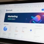 Interface Semrush sur un écran d'ordinateur portable.
